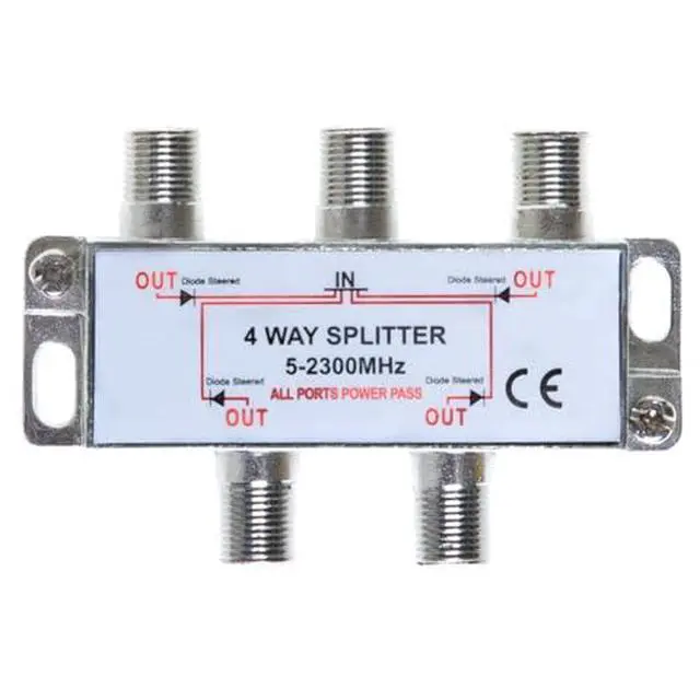 Alt view image 2 of 5 - Pack of 2pc - 4 Way Bi-Directional 5-2300 MHz Indoor and Outdoor Waterproof Coaxial Antenna Splitter for RG6 RG59 Coax Cable Satellite HDTV (4 Ports)