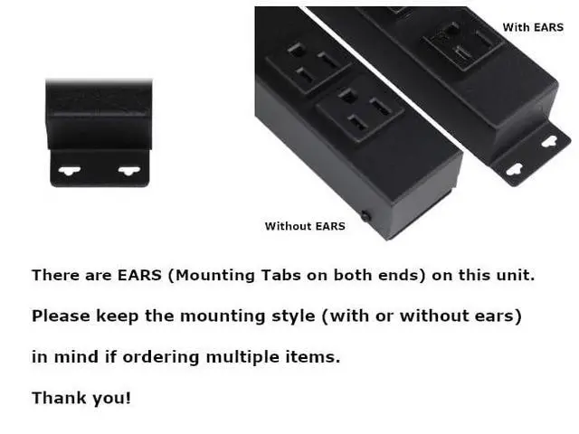 Alt view image 2 of 2 - 12" Hardwired Power Strip (NO Power Cord), 4 Horizontal Outlets (NOT Tamper Resistant), with Ears (with mounting tabs on Both Ends), 15A (NOT a 20 Amp Unit), with USB, Black