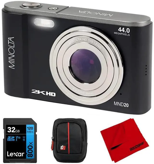 Main image of MND20-BK 44 MP 2.7K Ultra HD Digital Camera, Black Bundle with Lexar 32GB UHS-I SDHC Memory Card, Deco Photo Point and Shoot Camera Case and Deco Photo Microfiber Cleaning Cloth