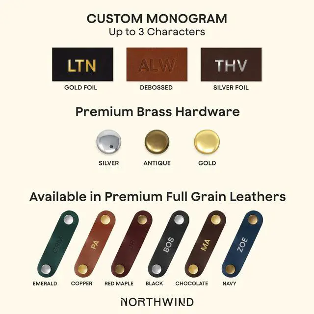 Alt view image 2 of 7 - Personalized Full Grain Leather Cord Organizer Set of 3 | Custom Cable Managing Strap, Monogrammed Cable Holder and Organizer for Cords, Chargers & Earbuds
