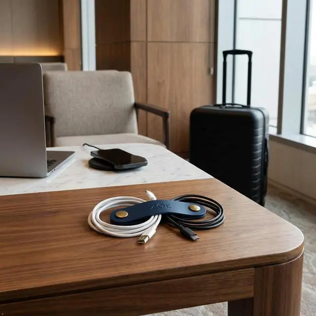 Alt view image 6 of 7 - Personalized Full Grain Leather Cord Organizer Set of 3 | Custom Cable Managing Strap, Monogrammed Cable Holder and Organizer for Cords, Chargers & Earbuds