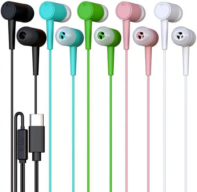 Main image of 10 Pack Bulk Wired Earbuds, USB-C, in-Ear, Mic, Compatible with Phone, Tablet, Laptop, PC for School, Online Class, Meeting, Conference, Practice, Test, Mix