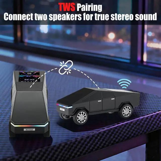 Alt view image 5 of 7 - Futuristic Truck Bluetooth Replica Speaker with LED Display Screen Portable Future-Style Audio with TWS Link, FM Radio, LED Lighting and Built-in Mic, For Every Technology and Truck Lover (Black)
