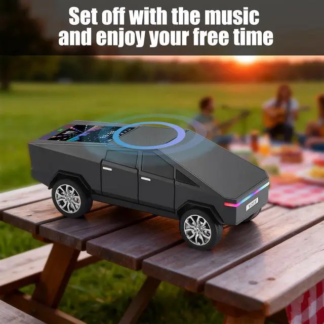 Alt view image 7 of 7 - Futuristic Truck Bluetooth Replica Speaker with LED Display Screen Portable Future-Style Audio with TWS Link, FM Radio, LED Lighting and Built-in Mic, For Every Technology and Truck Lover (Black)