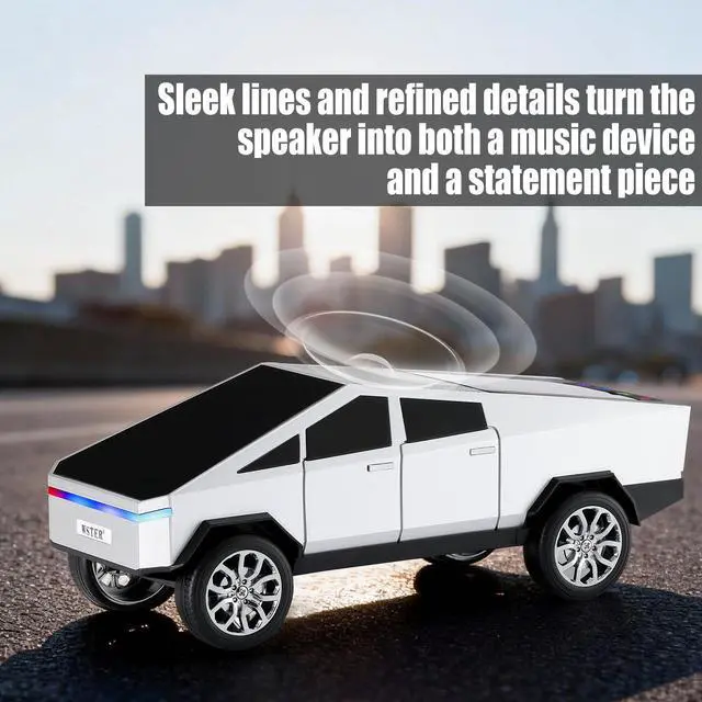 Alt view image 3 of 7 - Futuristic Truck Bluetooth Replica Speaker with LED Display Screen Portable Future-Style Audio with TWS Link, FM Radio, LED Lighting and Built-in Mic, For Every Technology and Truck Lover (Silver)
