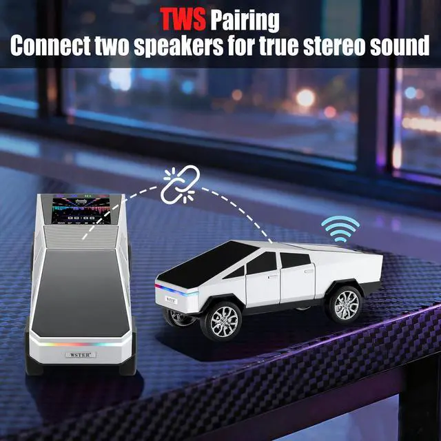 Alt view image 5 of 7 - Futuristic Truck Bluetooth Replica Speaker with LED Display Screen Portable Future-Style Audio with TWS Link, FM Radio, LED Lighting and Built-in Mic, For Every Technology and Truck Lover (Silver)