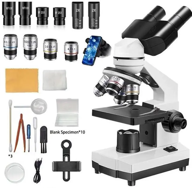 Alt view image 2 of 7 - Binocular Compound Microscope for Adults & Students, 40X-5000X Magnification with Dual Upper and Lower LED Lights, Ideal for Laboratory, Classroom, and Home Teaching