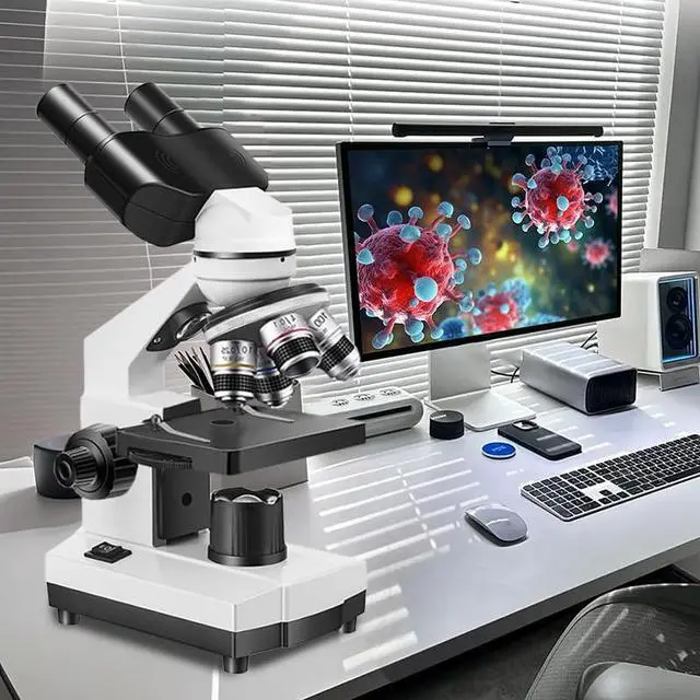 Alt view image 5 of 7 - Binocular Compound Microscope for Adults & Students, 40X-5000X Magnification with Dual Upper and Lower LED Lights, Ideal for Laboratory, Classroom, and Home Teaching