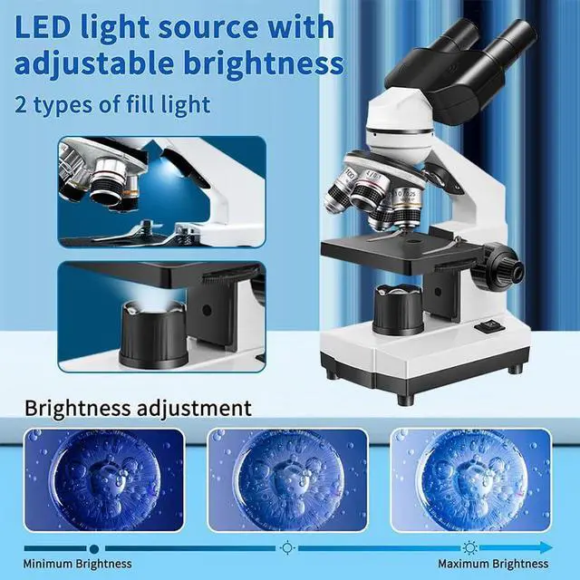 Alt view image 6 of 7 - Binocular Compound Microscope for Adults & Students, 40X-5000X Magnification with Dual Upper and Lower LED Lights, Ideal for Laboratory, Classroom, and Home Teaching