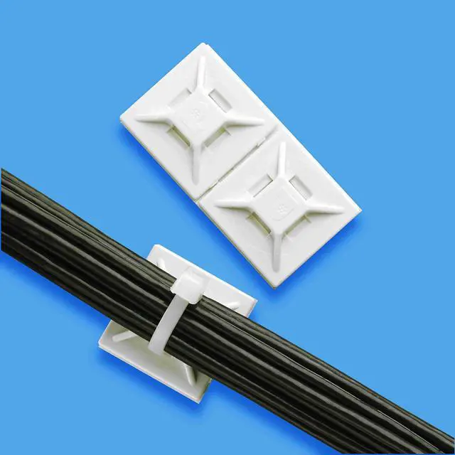 Alt view image 5 of 6 - ABM2S-A-D 4-Way Adhesive Cable Tie Mount, 1x1 Inch, White, 500pk | High-bond Rubber Adhesive, High-temp Indoor rated, 2-up liner configuration, ABS, fits mini through standard cable ties