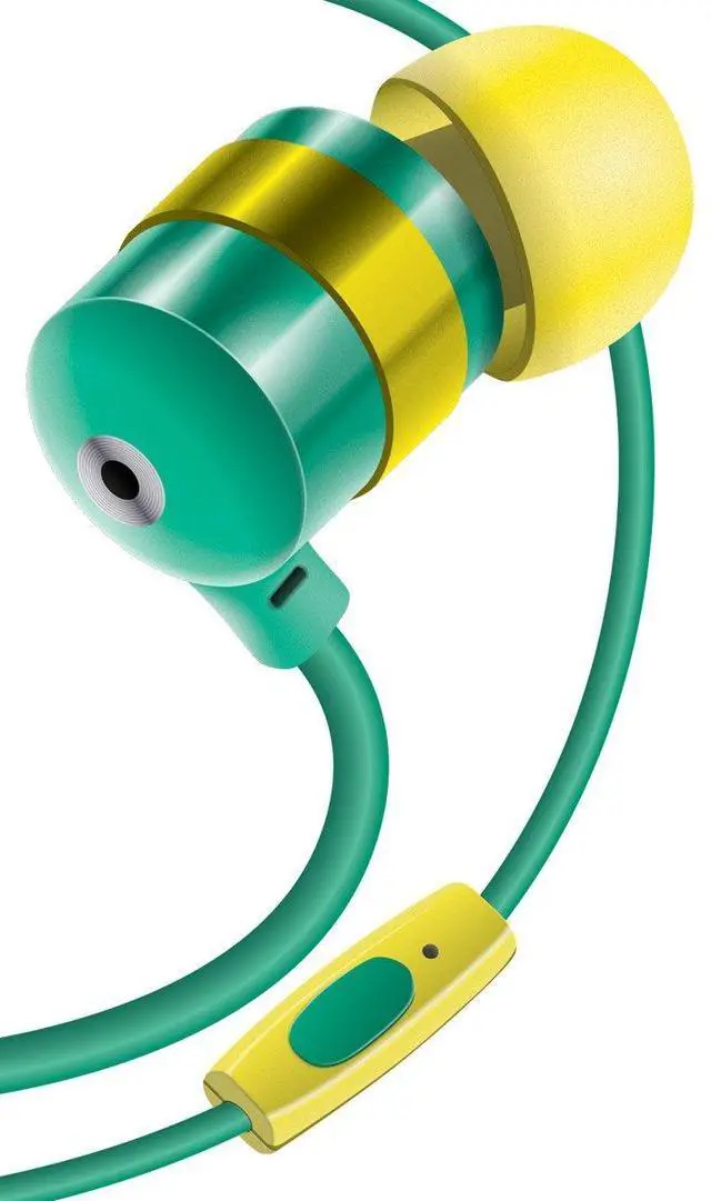 Main image of AudiOHM HF Earbud Headphones with Mic, Deep Bass, & Comfortable Ear Gels (Green & Gold) in-Ear Earphones Featuring Noise Isolating Design, Durable Alloy Driver Housing, Ergonomic Angled Fit