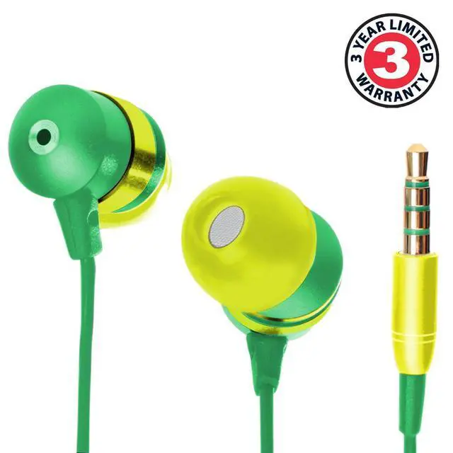 Alt view image 2 of 7 - AudiOHM HF Earbud Headphones with Mic, Deep Bass, & Comfortable Ear Gels (Green & Gold) in-Ear Earphones Featuring Noise Isolating Design, Durable Alloy Driver Housing, Ergonomic Angled Fit