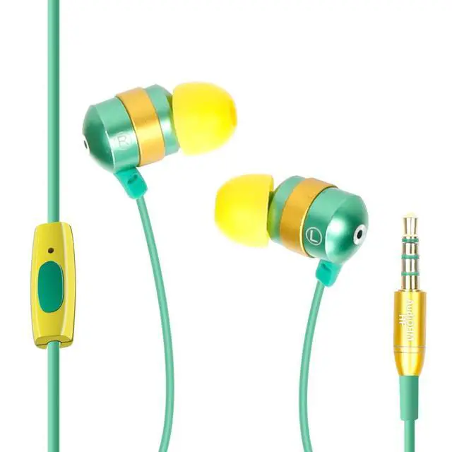 Alt view image 5 of 7 - AudiOHM HF Earbud Headphones with Mic, Deep Bass, & Comfortable Ear Gels (Green & Gold) in-Ear Earphones Featuring Noise Isolating Design, Durable Alloy Driver Housing, Ergonomic Angled Fit