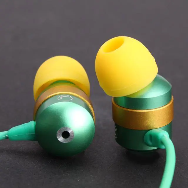 Alt view image 7 of 7 - AudiOHM HF Earbud Headphones with Mic, Deep Bass, & Comfortable Ear Gels (Green & Gold) in-Ear Earphones Featuring Noise Isolating Design, Durable Alloy Driver Housing, Ergonomic Angled Fit