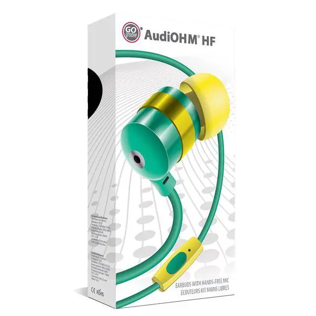 Alt view image 6 of 7 - AudiOHM HF Earbud Headphones with Mic, Deep Bass, & Comfortable Ear Gels (Green & Gold) in-Ear Earphones Featuring Noise Isolating Design, Durable Alloy Driver Housing, Ergonomic Angled Fit