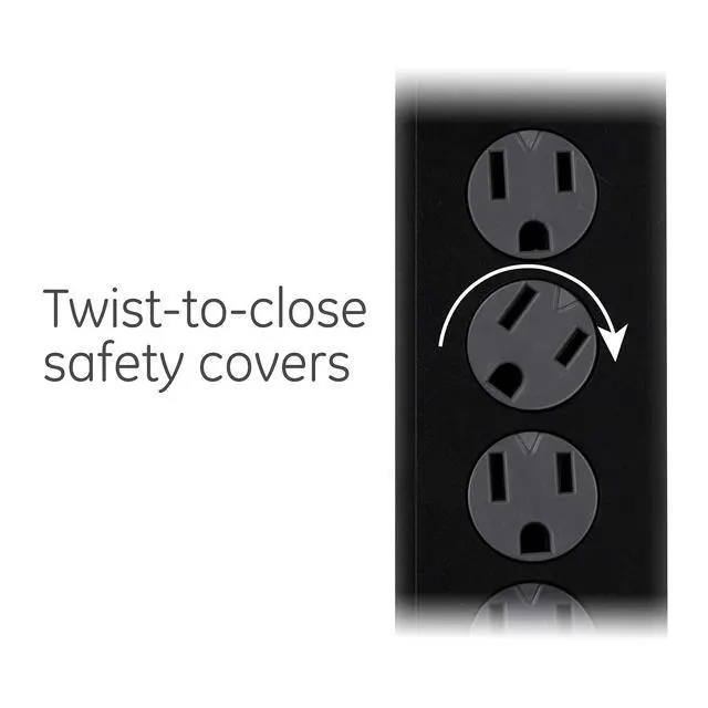 Alt view image 4 of 6 - 6-Outlet Sur Protector, 3 Ft Extension Cord, Power Strip, 800 Joules, Heavy Duty Plug, Twist-to-Close Safety Covers, Protected Indicator Light, UL Listed, Black, 47224