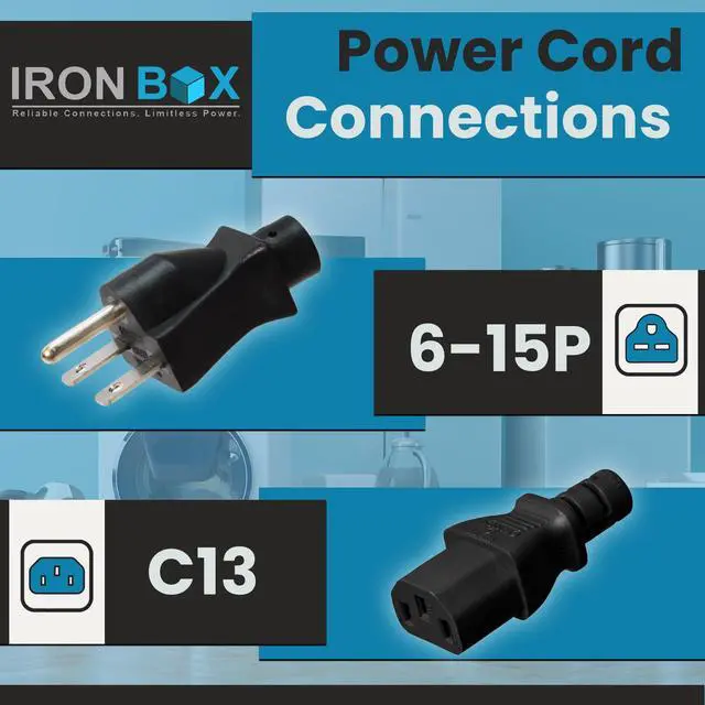 Alt view image 2 of 6 - IronBox Electric NEMA 6-15 Plug to C13 Connector Power Cords - 15A/250V - 14/3 AWG - Power Supply Replacement Cable - UL Listed Heavy Duty Cord for Monitor, Computer, TV & More (4 ft, Build)