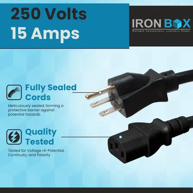 Alt view image 3 of 6 - IronBox Electric NEMA 6-15 Plug to C13 Connector Power Cords - 15A/250V - 14/3 AWG - Power Supply Replacement Cable - UL Listed Heavy Duty Cord for Monitor, Computer, TV & More (4 ft, Build)