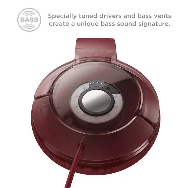 Alt view image 3 of 5 - Mtro200 On-Ear Wired Headphones Super Light Weight Headphones with 32mm Drivers for Huge Bass and Built-in Mic Burgundy Crush