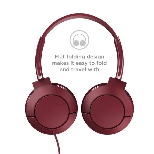 Alt view image 2 of 5 - Mtro200 On-Ear Wired Headphones Super Light Weight Headphones with 32mm Drivers for Huge Bass and Built-in Mic Burgundy Crush