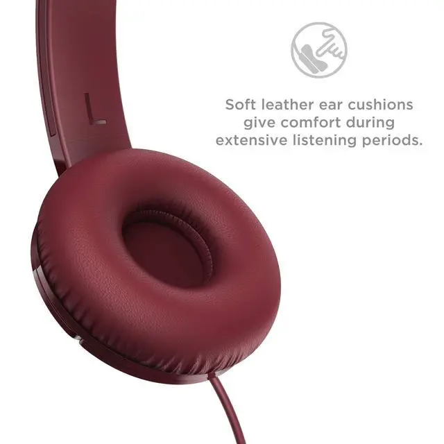 Alt view image 5 of 5 - Mtro200 On-Ear Wired Headphones Super Light Weight Headphones with 32mm Drivers for Huge Bass and Built-in Mic Burgundy Crush