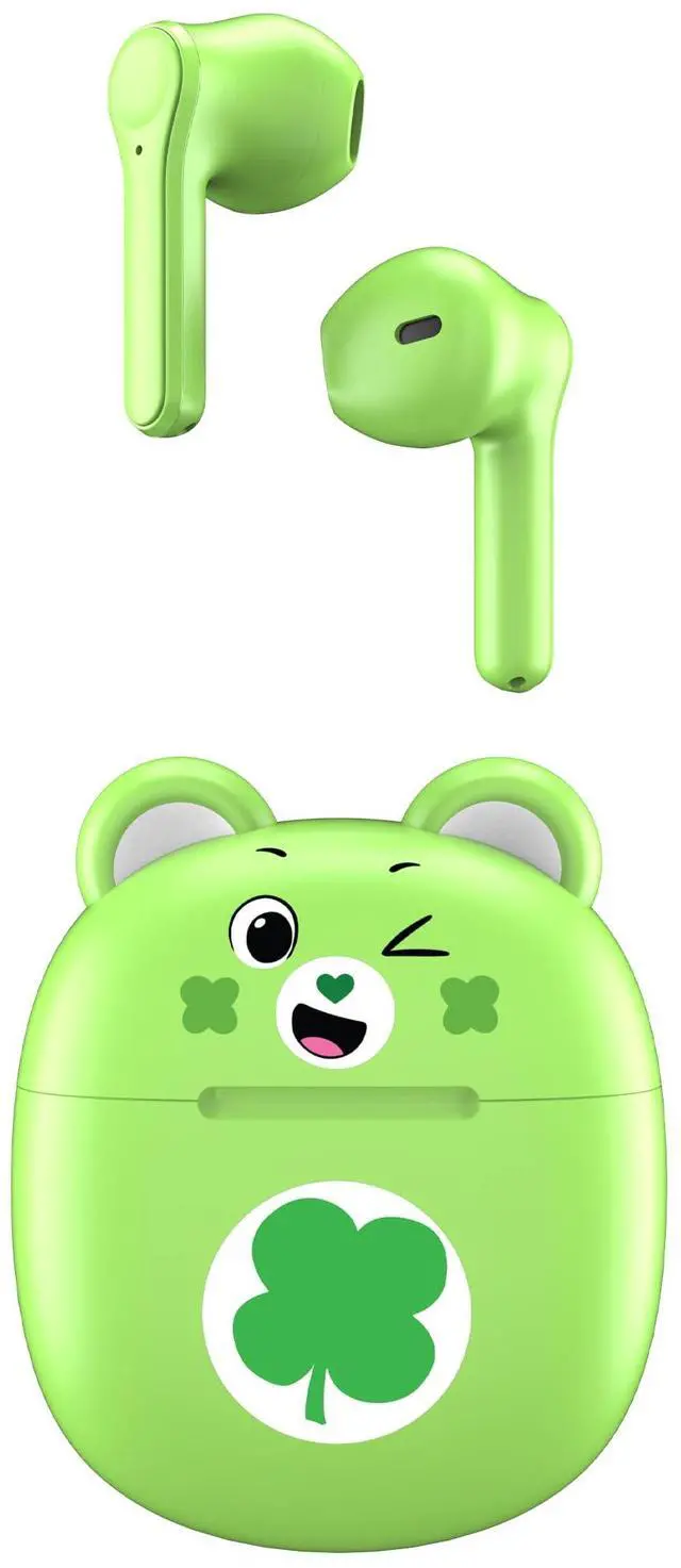 Main image of Bluetooth Wireless Earbuds with Charging Case - Built-in Mic, Easy Pairing, Cute Good Luck Bear Design, Green, Perfect for Kids, Teens Fans
