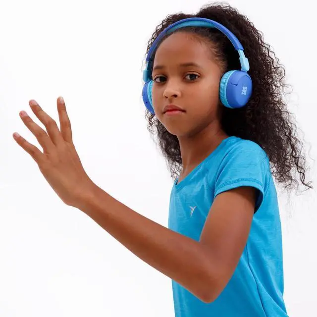 Alt view image 5 of 7 - Cubitt Kids Bluetooth Headphones Wireless with Microphone Blue | Volume Limited Hearing Protection, Study Mode, AUX Cord, 24H Playtime, Bluetooth 5.3 for iPad, Tablet, Smartphone & PC