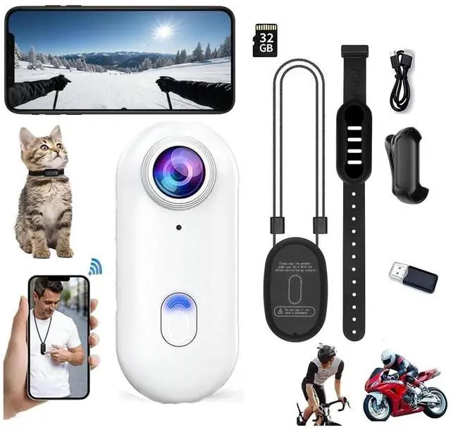 Main image of 4K Mini Body Cam,Waterproof Pocket Sports Camera Wearable Adventure POV pro Thumb Camera, Hands Free Magnetic Motorcycle Cam,for Bike Cycling,Vlogging Pet Walk Swim Diving (B-white-32g)