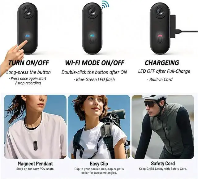 Alt view image 4 of 7 - 4K Mini Body Cam,Waterproof Pocket Sports Camera Wearable Adventure POV pro Thumb Camera, Hands Free Magnetic Motorcycle Cam,for Bike Cycling,Vlogging Pet Walk Swim Diving (B-white-32g)