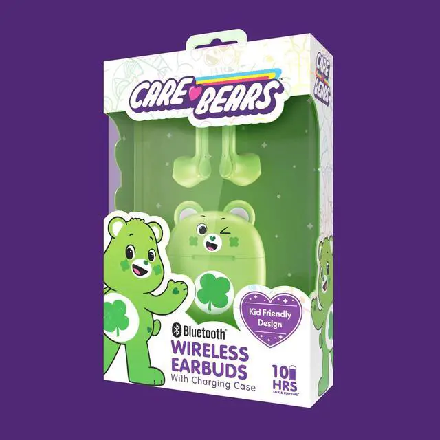 Alt view image 3 of 4 - Bluetooth Wireless Earbuds with Charging Case - Built-in Mic, Easy Pairing, Cute Good Luck Bear Design, Green, Perfect for Kids, Teens Fans