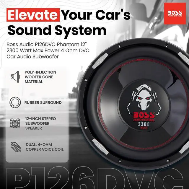 Alt view image 6 of 7 - Phantom 12 in Subwoofer Speaker, 2300W, 4 Ohm, P126DVC | Dual Copper Voice Coil, Poly Injection Cone, Rubber Surround, Stamped Steel Basket, 1150W RMS, Sealed or Ported Box Ready