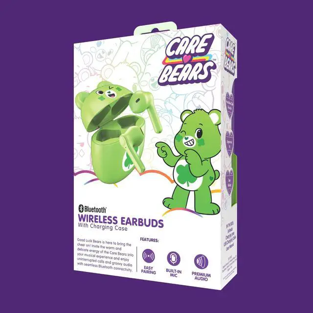 Alt view image 4 of 4 - Bluetooth Wireless Earbuds with Charging Case - Built-in Mic, Easy Pairing, Cute Good Luck Bear Design, Green, Perfect for Kids, Teens Fans