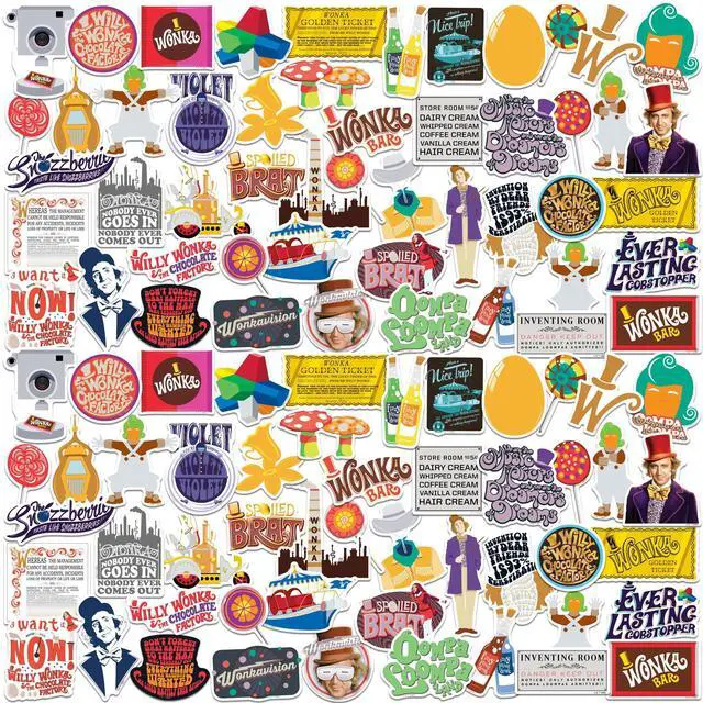 Main image of Willy Wonka and the Chocolate Factory 150 Vinyl Stickers Waterproof Die-Cut