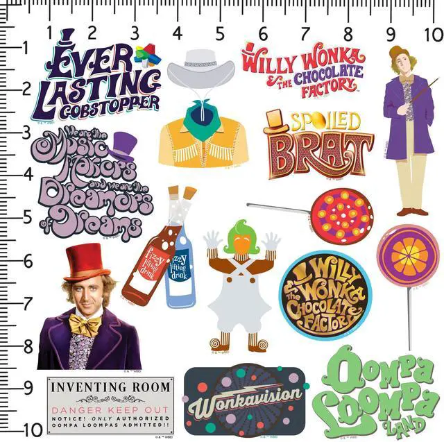 Alt view image 2 of 6 - Willy Wonka and the Chocolate Factory 150 Vinyl Stickers Waterproof Die-Cut