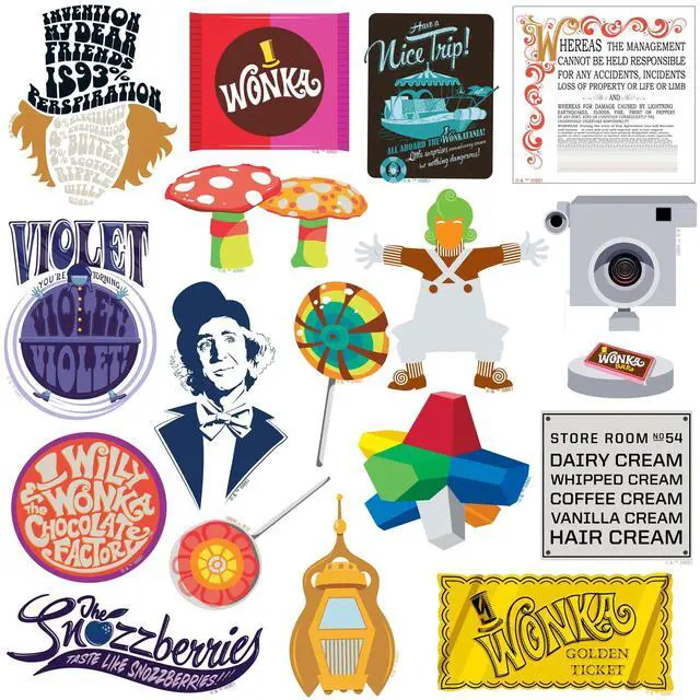 Alt view image 3 of 6 - Willy Wonka and the Chocolate Factory 150 Vinyl Stickers Waterproof Die-Cut