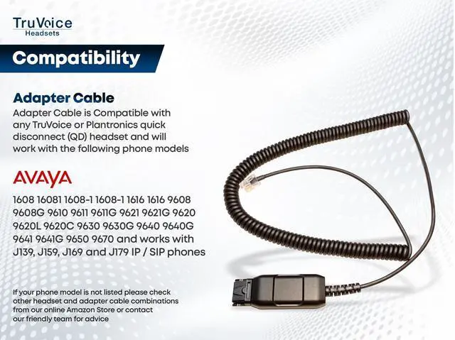 Alt view image 2 of 5 - HIS-2 Amplified Cable 72442-41 - Compatible with All Plantronics QD Headsets - Connects to Avaya 1608 1616 9601 9608 9611 9620 9620C 9620L 9621 9630 9631 9640 9641 9650 9670 and J100 Series