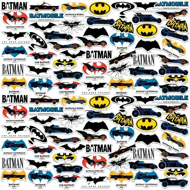 Main image of Batman Batmobile Through the Ages 150 Vinyl Stickers Waterproof Die-Cut Car