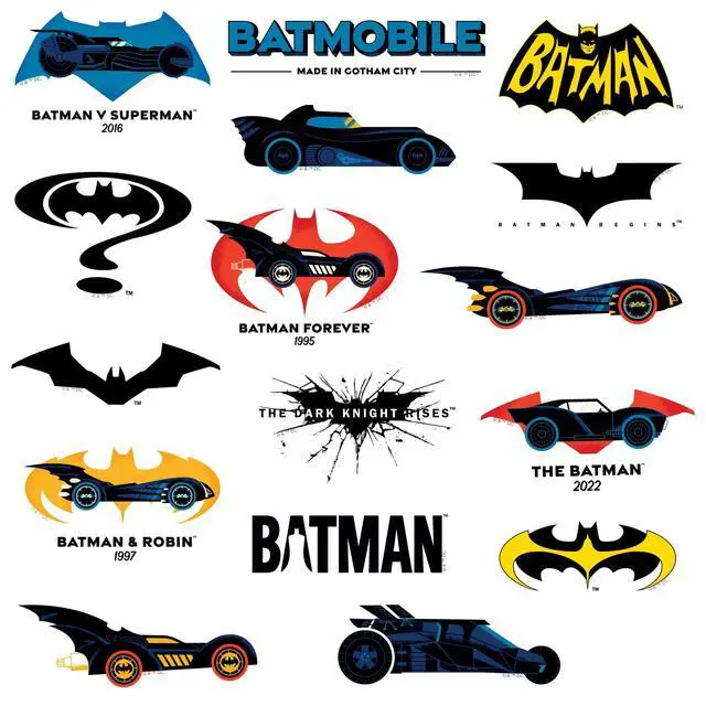 Alt view image 4 of 6 - Batman Batmobile Through the Ages 150 Vinyl Stickers Waterproof Die-Cut Car