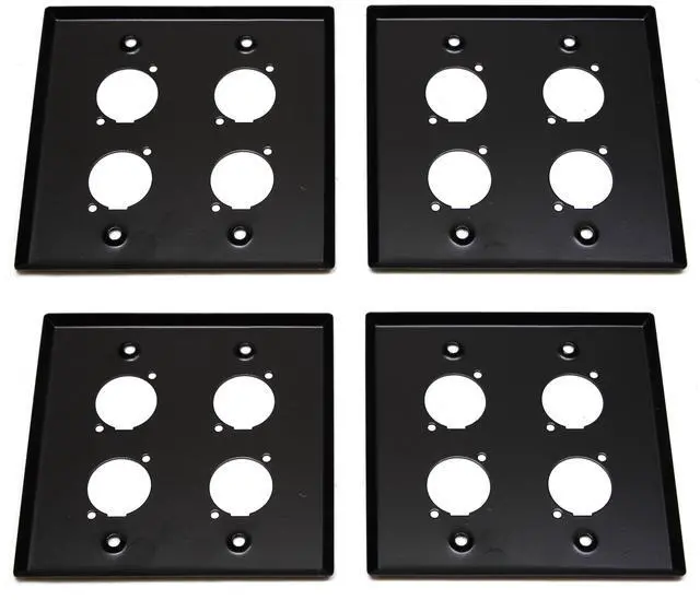 Main image of (4) Four Double Gang Blank Wall Plate for Four XLR Male or Female Panel Mount D Type BLACK Steel