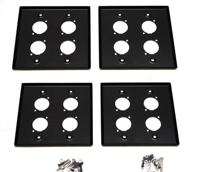 Alt view image 4 of 5 - (4) Four Double Gang Blank Wall Plate for Four XLR Male or Female Panel Mount D Type BLACK Steel