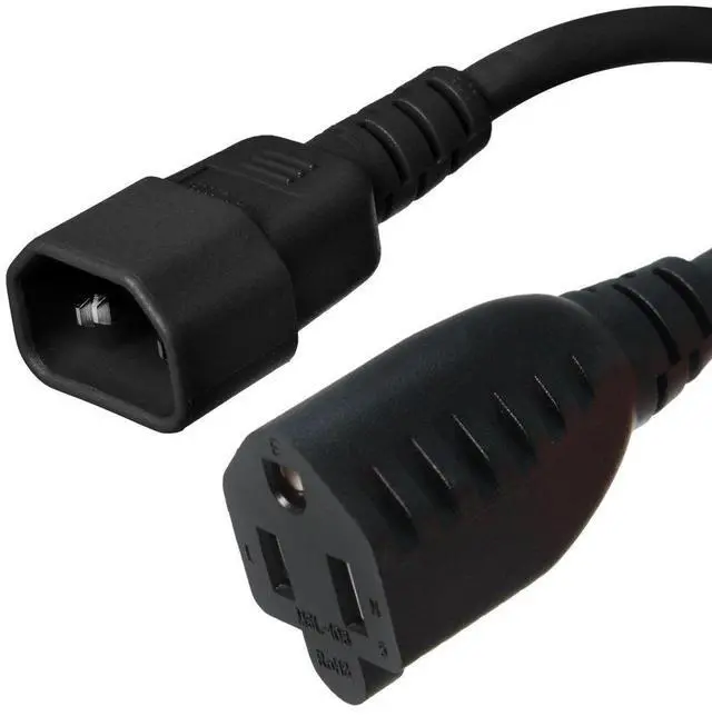 Main image of IronBox Electric IEC C14 to 5-15R Power Cord - 10A/125V Heavy Duty 18 AWG Adapter Cable Extension, C14 Male Plug to 5-15R Female Connector - PDU, Computer, Server, UPS & Data Center (Black, 6ft)
