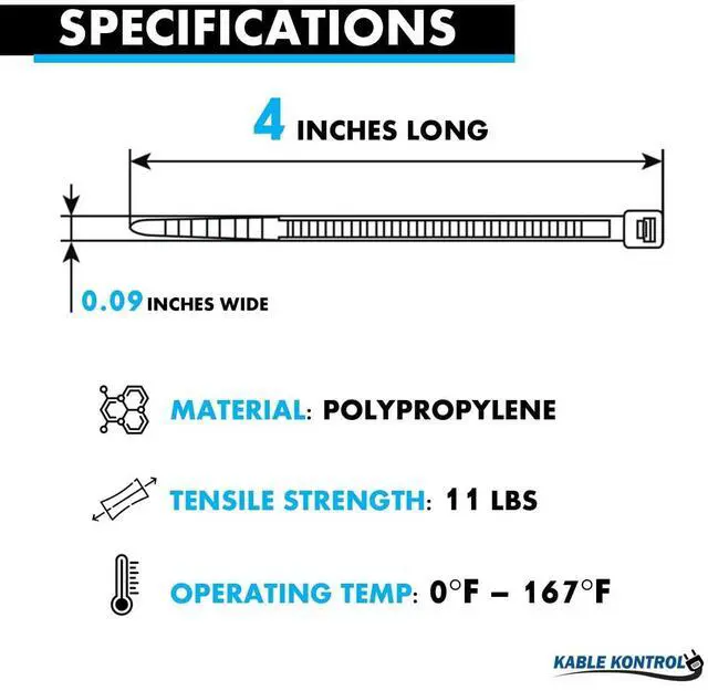 Alt view image 2 of 7 - Polypropylene Cable Ties 4 Inch 100 Pcs, 11 Lbs Test, Black | PP Zip Ties Chemical, UV, Temperature & Moisture Resistant Food Safe Ties for Marine, Automotive Use