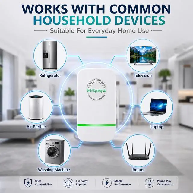 Alt view image 4 of 7 - Electricity Saving Box,Smart Intelligent Energy Power Savings Reduce Bills | Power Savings Device to Reduce, Electric Bill Power Plug in Home Office Surge Protector Strips Voltage Outlet