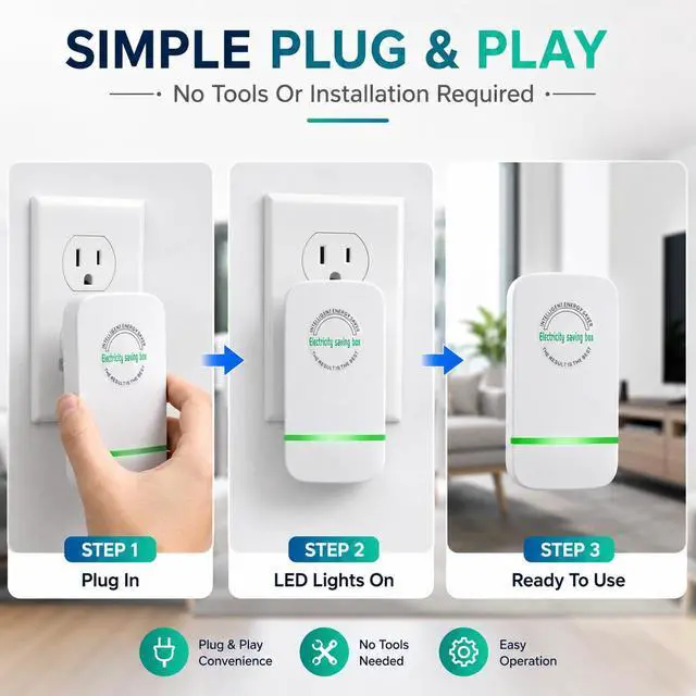 Alt view image 3 of 7 - Electricity Saving Box,Smart Intelligent Energy Power Savings Reduce Bills | Power Savings Device to Reduce, Electric Bill Power Plug in Home Office Surge Protector Strips Voltage Outlet