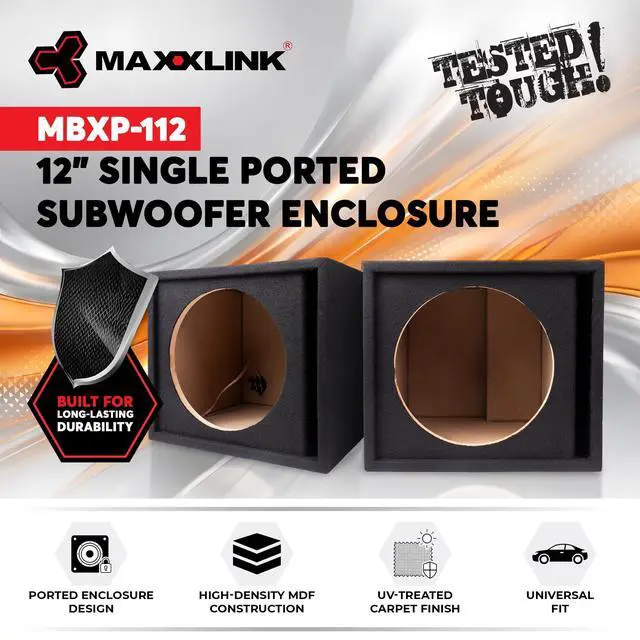 Alt view image 2 of 7 - Maxxlink by MBXP-112 12 Inch Single Ported Subwoofer Enclosure, Universal Fit Sub Box with UV Treated Carpet for in-Car Audio Systems, Black