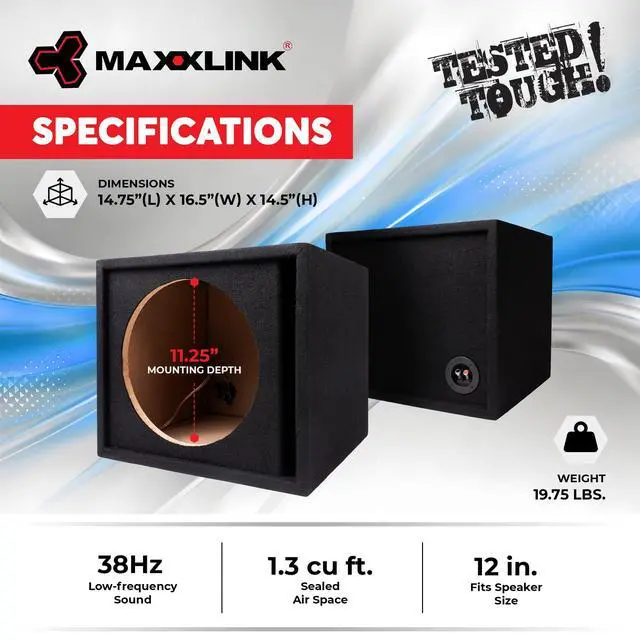 Alt view image 4 of 7 - Maxxlink by MBXP-112 12 Inch Single Ported Subwoofer Enclosure, Universal Fit Sub Box with UV Treated Carpet for in-Car Audio Systems, Black