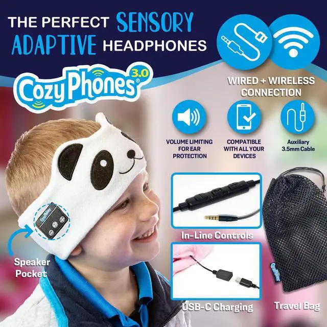 Alt view image 2 of 7 - Sensory Headphones for Kids - Autism Sensory Toys, Wireless & Wired Toddler Headphones with Volume Limiting, Comfortable Soft Headband for Travel, Ideal for Sensory-Sensitive Children - Panda