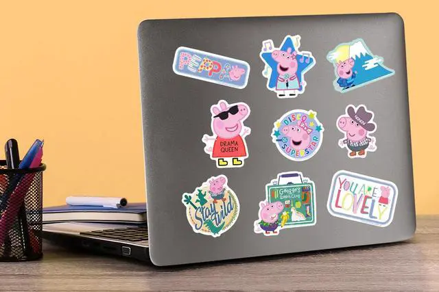 Alt view image 5 of 6 - Peppa Pig and George 150 Vinyl Stickers Waterproof Die-Cut Decals Laptop