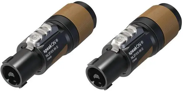 Main image of 16 Neutrik NL2FXX-W-S 2-Pole Locking SpeakON Speaker Connector | Inline female connector in black and brown for secure 2-pole speaker cable connections