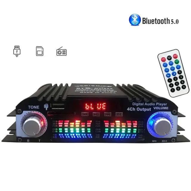 Alt view image 2 of 7 - BT-998 HiFi Audio Power Amplifier 4 Channel Low Distortion Support FM Stereo Radio DC 12V Digital Music Amp for Home Car